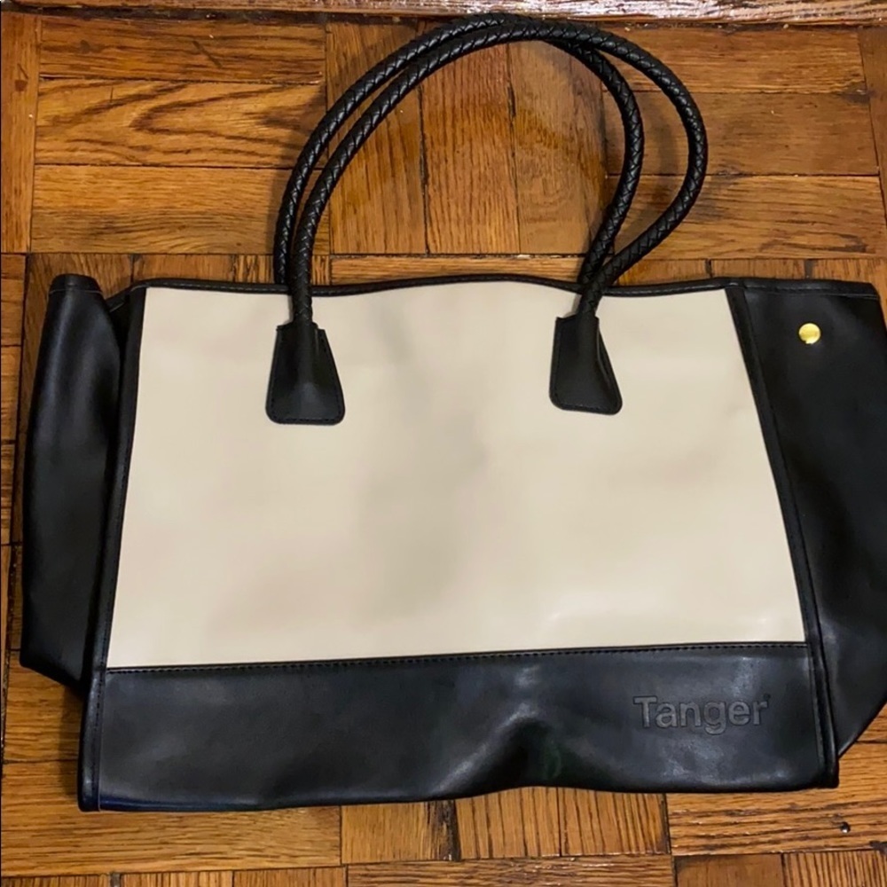 New Tanger leather like cream & black tote bag